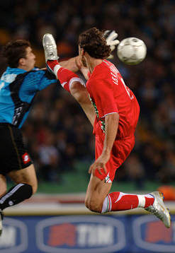 Zlatan Ibrahimovic och De Sanctis, målvakt