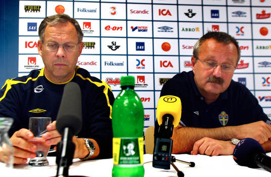 Lars Lagerbäck, förbundskapten och Magnus Forsblad,