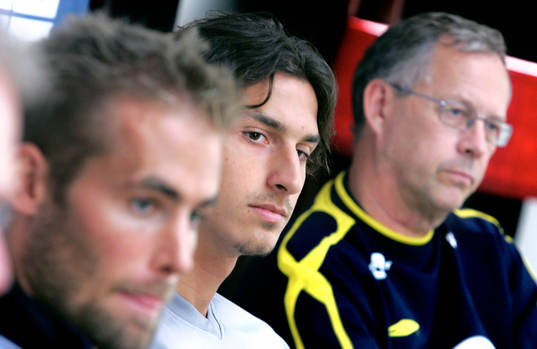 Olof Mellberg, Zlatan Ibrahimovic och Lars Lagerbäck,