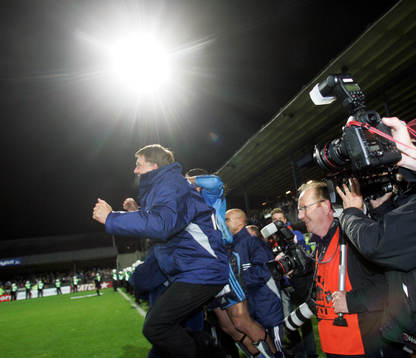 Kjell Jonevret, tränare Djurgården jublar