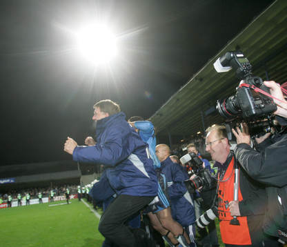Kjell Jonevret, tränare Djurgården jublar