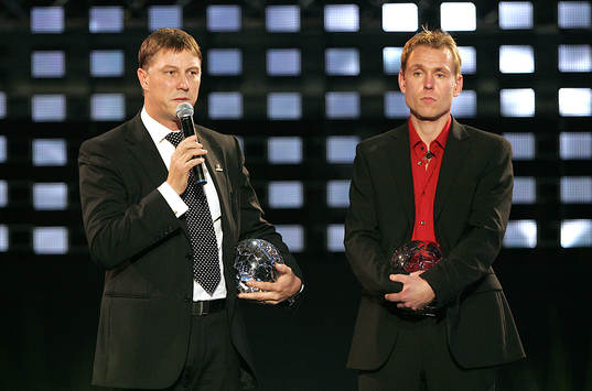 Kjell Jonevret, tränare Djurgården och André Jeglertz,