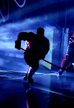 Presentation, rök, motljus, redhawks, ishockey spelare