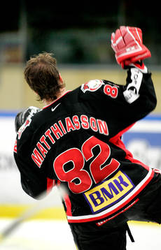 Markus Matthiasson, Malmö, gjorde 2 mål i matchen. Jubel