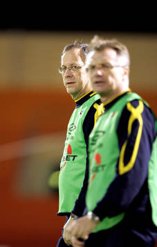 Lars Lagerbäck, förbundskapten med Roland Andersson i