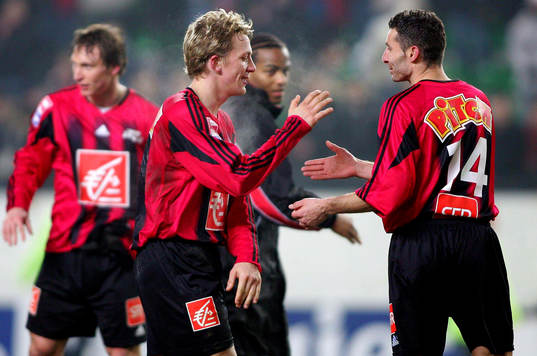 Cedric Barbosa och Erik Edman, Rennes, jubel