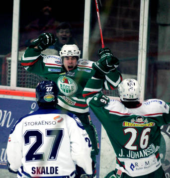 Rögles jubel Kristofer Starck och Jacob Johansson (Rögle)