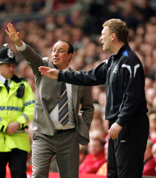 Rafael Benitez, manager, Liverpool och David Moyes,