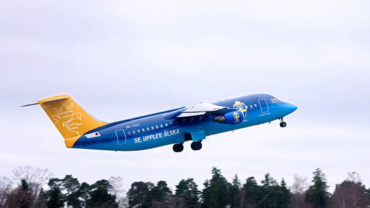 Svenska Fotbollförbundets Flygplan som landslaget kommer