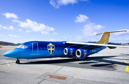 Svenska Fotbollförbundets Flygplan som landslaget kommer