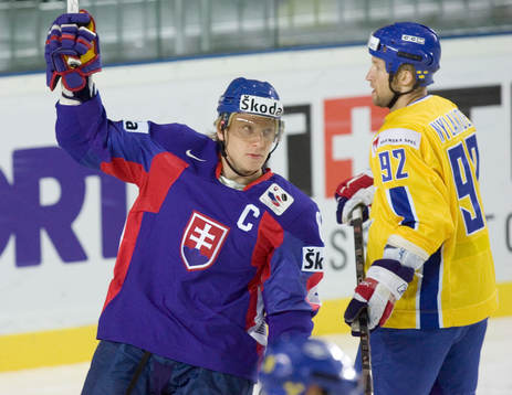 Marian Hossa, Slovakien (jubel) och Michael Nylander,