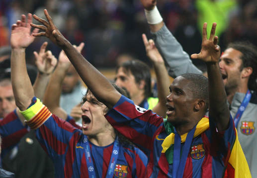 Carles Puyol och Samuel Eto'o, Barcelona (Jubel, Pokal,