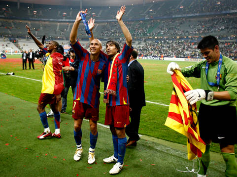 Henrik Larsson och Giovanni, Barcelona, jubel