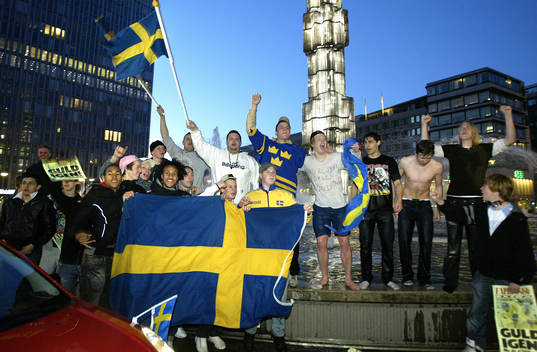 Ishockey, VM, VM-Guld, jubel vid Sergelstorg