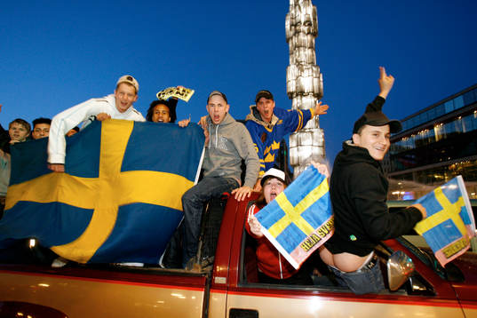 Ishockey, VM, VM-Guld, jubel vid Sergelstorg