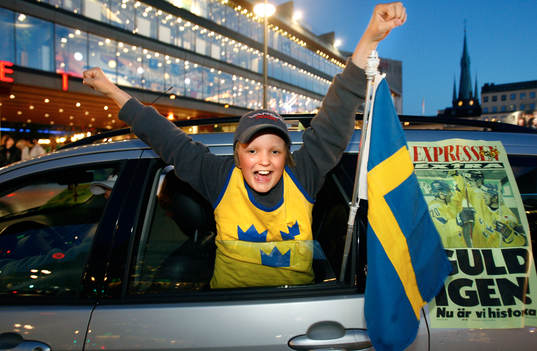 Ishockey, VM, VM-Guld, jubel vid Sergelstorg