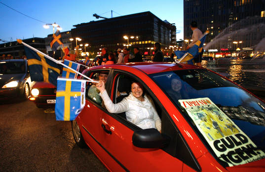 Ishockey, VM, VM-Guld, jubel vid Sergelstorg