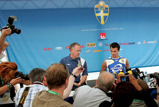 Lars Lagerbäck, förbundskapten och Zlatan Ibrahimovic på