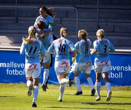 Therese Sjögran mitt i MFF-jublet