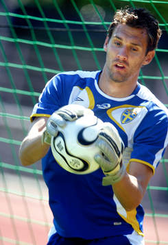 Andreas Isaksson, målvakt på dagens träning
