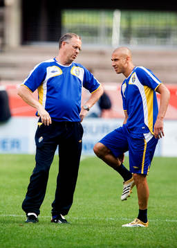 Lars Lagerbäck, förbundskapten Sverige och Henrik Larsson