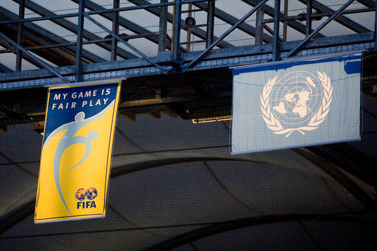 Fotboll, VM 2006, Frankfurt, arena, Fifa Fair play, logga,