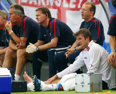 David Beckham, England, skadad. Skada, depp, ledsen