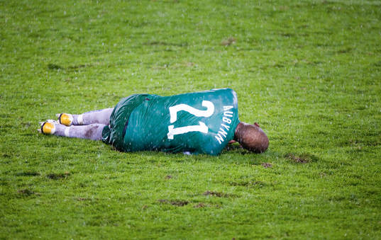 Hammarby-spelarna deppar, här Jeffrey Aubynn. Depp