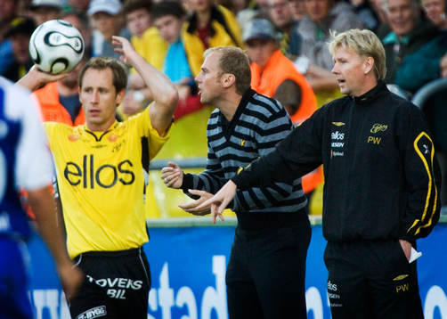 Magnus Haglund, tränare, Elfsborg, manar på sina gubbar
