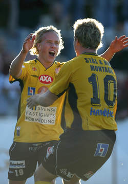 Adam Berner och Marcus Ekenberg, Mjällby, jubel