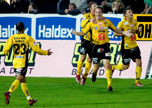 Markus Ekenberg, Mjällby har precis gjort 1-0. Jubel