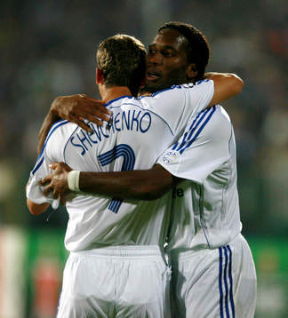 Didier Drogba och Andriy Shevchenko, Chelsea, jubel, glädje