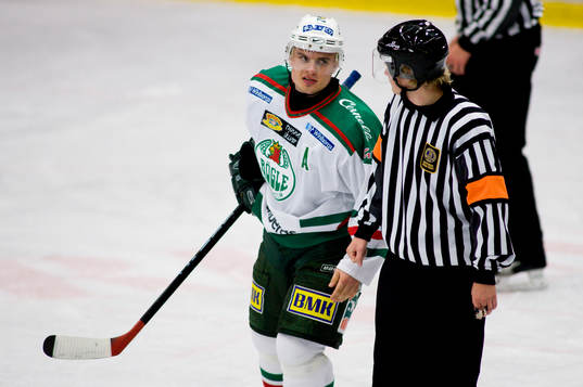 Peter Jönsson, Rögle tf lagkapten pratar med domare