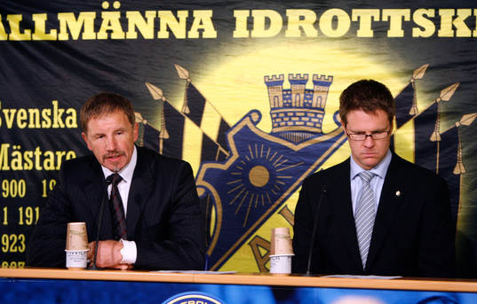 Stuart Baxter, tränare Helsingborg och Rickard Norling,