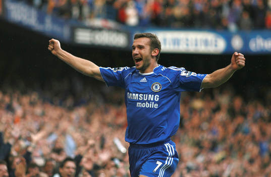 Andriy Shevchenko, Chelsea har precis gjort 1-0, jubel