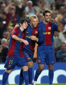 Leo Messi, Eidur Gudjohnsen och Rafael Marquez, Barcelona