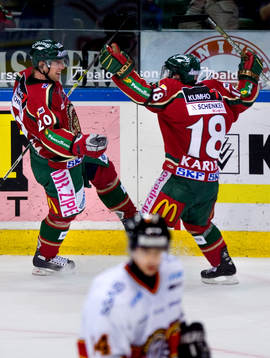Sean Bergenheim och Steven Kariya jublar, Jubel