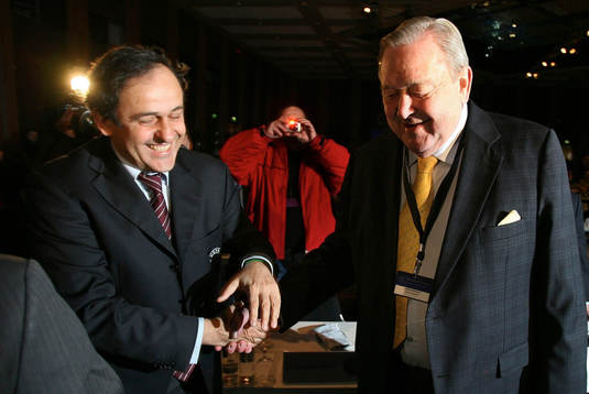 Lennart Johansson, President UEFA och Michel Platini