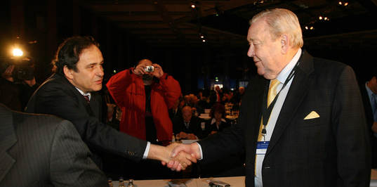 Lennart Johansson, President UEFA och Michel Platini