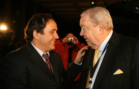 Lennart Johansson, President UEFA och Michel Platini