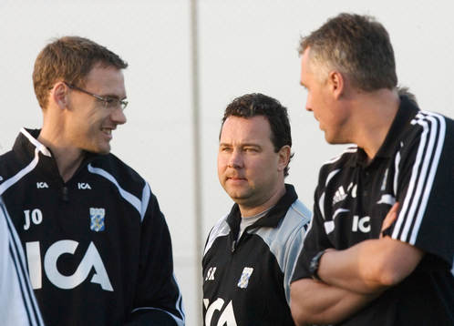 Jonas Olsson och Stefan Rehn, tränare, Teddy Olausson,