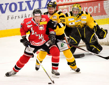 Andreas Hadelöv, målvakt, Markus Matthiasson och Andrej
