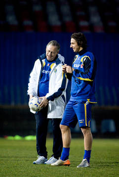 Lars Lagerbäck och Zlatan Ibrahimovic samtalar