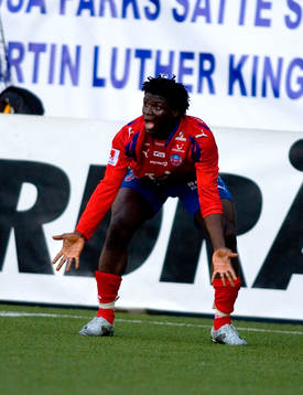 Razak Omotoyossi, Helsingborg, skriker ut sin ilska