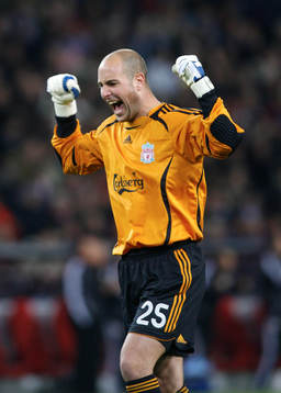 Jose Reina, målvakt, Liverpool,  jubel