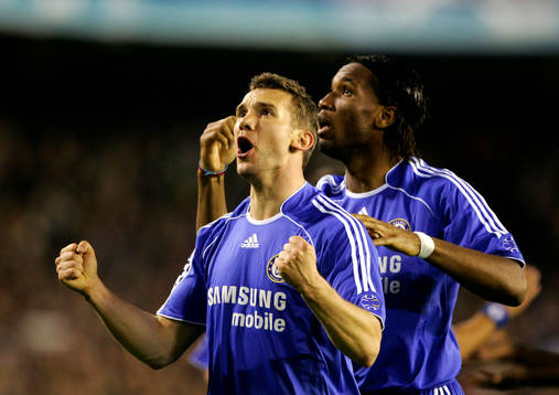 Andriy Shevchenko och Didier Drogba, Chelsea, jubel, glädje