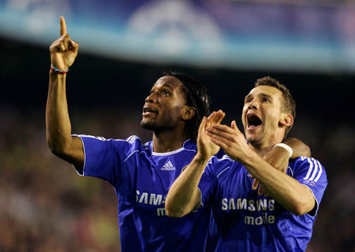 Andriy Shevchenko och Didier Drogba, Chelsea, jubel, glädje