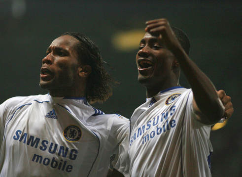 Salomon Kalou och Didier Drogba, Chelsea, jubel