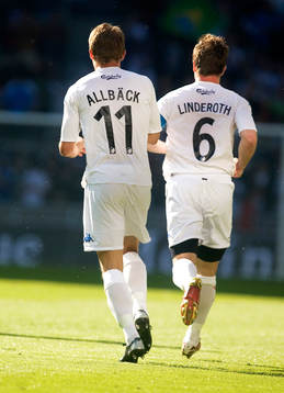 Marcus Allbäck och Tobias Linderoth, Köpenhamn, jubel