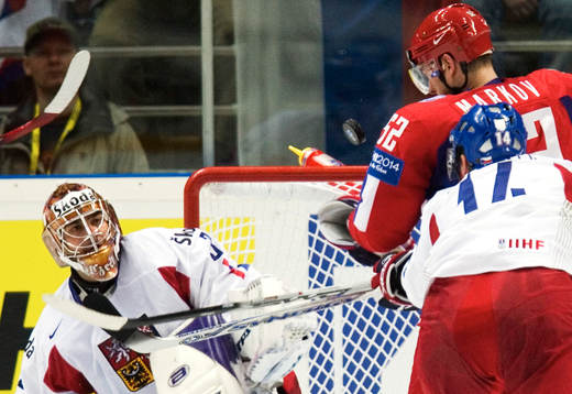 Andrei Markov och Roman Cechmanek, målvakt